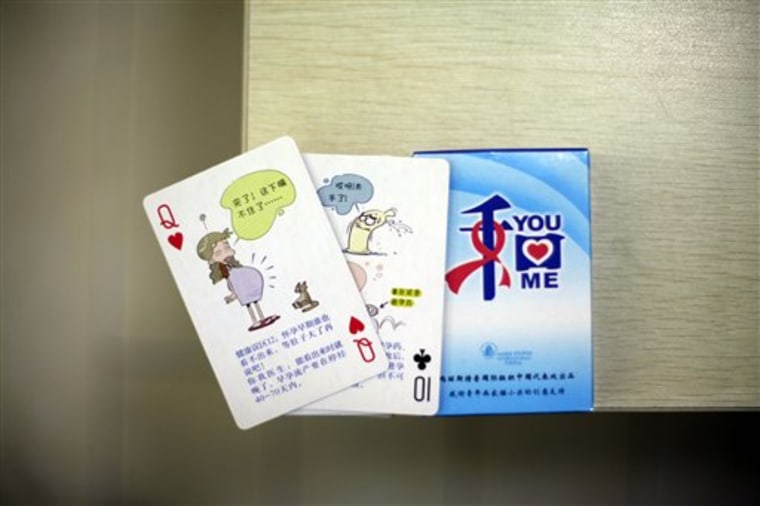 ** ADVANCE FOR USE SUNDAY, JAN. 9, 2011 AND THEREAFTER ** This photo taken Monday, Dec. 13, 2010 shows playing cards with information on abortion and use of contraception available for free at an abortion clinic run by Marie Stopes International in Xi'an in central China's Shaanxi province. While comprehensive data are hard to come by, official figures show abortions are increasing, and Chinese media and experts say many if not most of the abortion-seekers are young, single women. (AP Photo/Ng Han Guan)